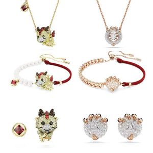 Colar de joias Swarovskis de alta edição, colar chinês loong, elemento de aniversário feminino, cristal xiaolong, conjunto de bebê
