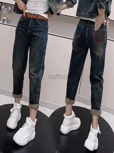Kvinnors jeans y2k kvinnors jeans våren hösten 2023 Nya Harun Jeans Womens High midja sträcka stor storlek tunna pappa byxor trend mode 24328