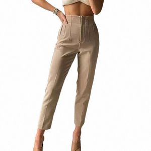 Traf Fi Office use calças de cintura alta para mulheres calças formais roupas de escritório lápis calças pretas rosa brancas calças f6r8#