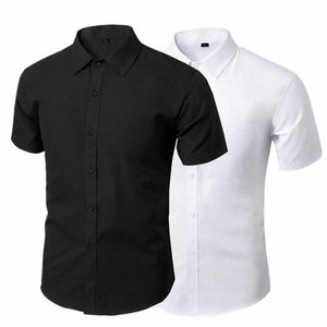 trendy Summer Shirt Formal Busin Comfortable Slim Fit Summer Top Men Shirt Lapel f720#