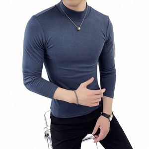 plus Size 4XL-M Autumn Winter Veet Lg Sleeve T-Shirts For Men Clothing 2023 Slim Fit Casual Solid Tee Shirt Homme All Match O7u5#