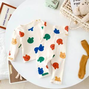 Set di abbigliamento Cartone animato in due pezzi Set carino a maniche lunghe per neonato Neonate Ragazzi Moda Intimo che fondo Pigiama Pantaloni in cotone per bambini