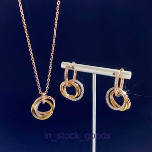 Top luxury fine designer jewelry three color three ring necklace card home fashion sense inlaid diamond circular pendant collarbone chain Original 1:1 With Real Logo