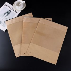 29x39cm Kraft Paper Clothing Zipper Bag Large Window Opening Underwear Clothing Bag Retail Packaging Bag LX6415