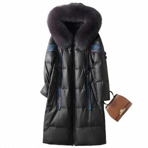 Collo di pelliccia naturale con cappuccio Giù cappotti da donna Retro floreale di lusso pelle di pecora giacche di pelle 2022 inverno spesso caldo tuta sportiva femminile b4pa #