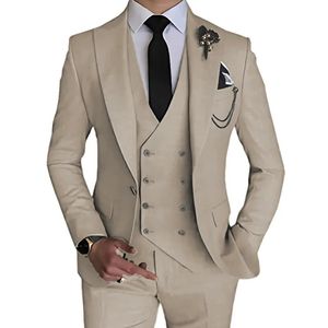 Fashion Men Leisure Boutique Business Solid Color Wedding Suit Coat Pants Vest 3 Pcs Set Dress Blazers Jacket Trousers 240318