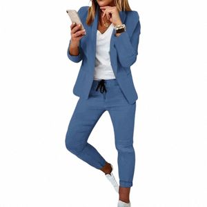 Комплект брюк длиной до щиколотки Элегантный женский костюм для деловых людей с рукавами LG Slim Fit Брюки из 2 предметов Профессиональная рабочая одежда V3UK #
