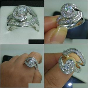 Rings Luxury Across Promise Ring Set Aaaaa Zircon White Gold Band For Women Bridal Engagement Jewelry Gift Drop Delivery Otmra