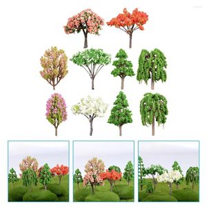 Flores decorativas 10 peças modelos de casa mesa miniaturas plástico micro paisagem árvore verde