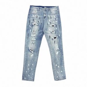 2024 Erkek Yırtık Skinny Jeans Y2K Hip Hop Patchwork Fi İnce Düz Kalem Çar Pantolon Denim Retro Street Giyim Pantolon Y05T#