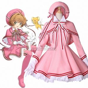 Kızlar Japonya Anime Şeffaf Kart Cardcaptor Sakura Cosplay Lolita Maid Pink Dr Kadın Kart Esirleri Sakura Kostüm Üniforma H8FN#
