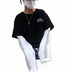 男性用アニメLGスリーブTシャツメンズ服秋Y2Kゴシック特大のグラフィックTシャツストリートウェアトップスE1GG＃