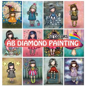 Adesivos AB 5D Diamond Painting Gingerbrea Kit de garotas desenho animado Princesa Full Square Round Drill Borderyer Mosaic Decor Cross Home