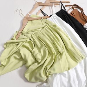 Casual Dresses Women's Loose Large Hem Simple Round Neck Pleated Backless Sleeveless Suspender Dress 2024 Summer Maxi Prom