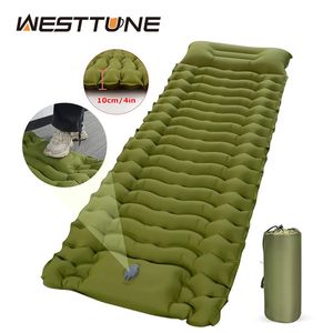 Outdoor Thicken Camping Mattress Ultralight Inflatable Sleeping Pad with Builtin Pillow Pump Air Mat for Hiking Backpacking 240312