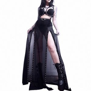 harajuku punk black hlow out etek y2k goth grunge patchwork kuşellik bölünmüş lg etek yaz seksi gece kulübü etek sy22033ah x6ty#