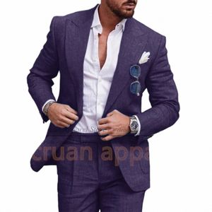 2024 Newest Men Suit Sets Tailor-made Linen Blazer Pants 2 Pieces For Beach Holiday Fi Party Male Slim Fit Classic Costumes d4NV#