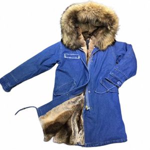 ODM/OEM Denim Out Shell Parka LG Stil für Männer Winter Frauen tragen mit Big Fur Kapuzenkleidung e5g9 #
