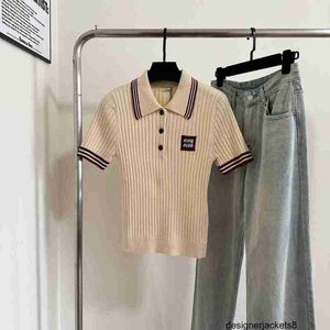 Designer Nanyou Women's Sweet Girl ~ Miao MM Family Women's Polo tröja 24 Ny färgblockbrev Slim Fit Knitwear Agw4