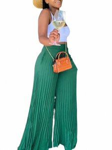 LW Plus Size gefaltete breite Beinhosen Sommer beiläufige elastische hohe Taillen-Hosen Frauen FI Elegante feste Spitze bis breite Beinhosen t8os #