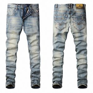 Italienische Fi Männer Jeans Slim Fit Stretch Zerrissene Jeans Männer Retro Hosen Vintage Designer Casual Denim Hosen Hombre I3mV #