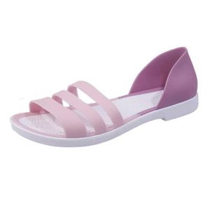 Chinelos Mulheres Verão Sapatos Lisos 2023 Open Lace Slide Doce Cor Lazer Praia Ao Ar Livre Geléia H24032896ZK