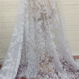 Fabric Good Quality Pure White Floral Sequins Embroidery Lace Fabric Garment Dress French Lace DIY Sewing Material Sell by Yard