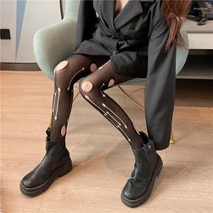 Frauen Socken Mode Weibliche Ripped Loch Design Strumpfhosen Schwarz Seide Dünne Strumpfhosen Strümpfe Abnehmen Fishnet Lange Frauen Mädchen