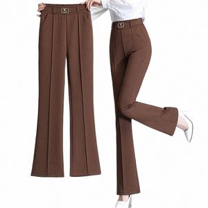 Fi Свободные эластичные брюки с высокой талией, однотонные женские брюки, осень 2023, новые офисные женские брюки большого размера, универсальные повседневные брюки e5nM #