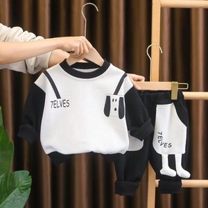 Clothing Sets Baby's 2024 Spring Autumn Boys And Girls Three-dimensional Dog Pocket Long Sleeve T-shirts Pants Childrens