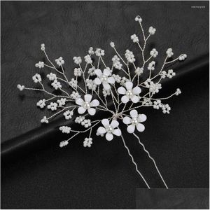 Grampos de cabelo barrettes hairpins em forma de u flor branca headwear estilo liga acessórios de noiva peça pinos hipoalergênico entrega de gota je otf53