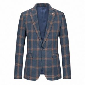 Högkvalitativ stor storlek Mäns fi -busin Slim British Plaid Casual Gentleman Suit Youth Slim One Butt Suft Jacket 2022 P1DU#