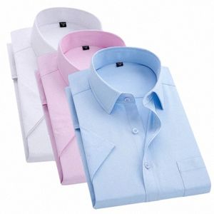 new Men Short Sleeve Twill Shirt White / Pink Solid Color Busin Formal Dr Top Large Sizes 48-37 l1j1#