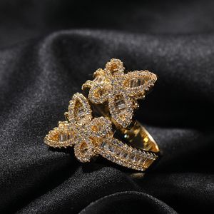 Hip Hop Cuff Butterfly Ring Cubic Zirconia Real Gold Plated Lover Par Jewelry