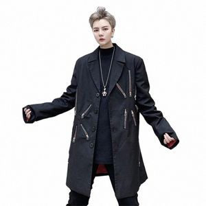 2021 Spring Autumn Korean Style Casual Blazers Multi Pockets Man Punk LG Blazer Suit Jackets Nightclub DJ Singer Costume Homme E079#