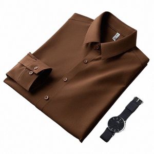 2023 primavera e outono nova camisa de manga lg masculina high end marca fi cor sólida casual busin rugas resistente camisa h72p #