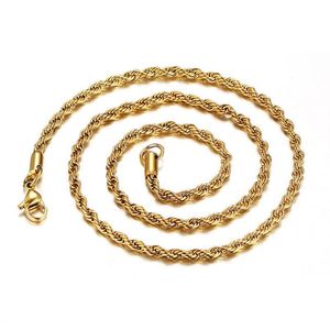 Chains M 18K Gold Plated Twisted Rope For Women Men S Choker Necklaces Jewelry In Bk 16 18 20 22 24 30 Inches Drop Delivery Pendants Dhv6S