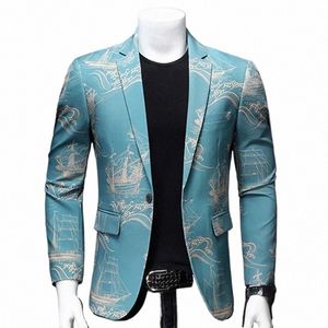 17 Styles Beyefendi Blazers Erkekler Jququard Baskılı İnce Uygun Takım Ceketi Resmi Balo Partisi Sahne Kostümü Adam Tuxedo Plus Boyut 6xl-M E2F3#