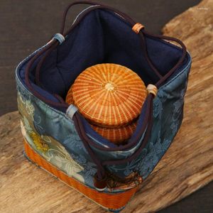 Teaware Sets Satin Bamboo Tea Cup Cage Set Tasting Storage Basket Cloth Bag Silk Pouch Jewelry Crafts Jianzhan Packaging Collection