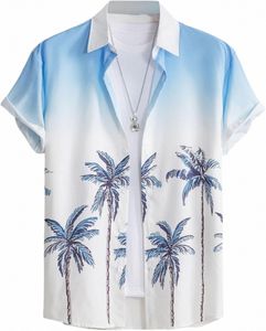 2023 Letnia męska koszula Hawajska koszula Man Cocut Tree 3D Print Short-Sleeved Shirt na plaży topy fi fajne mężczyzn ubrania w7fv#