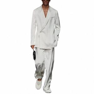 White hack Lapel One Butt Men Suits 2 Piece Chic Smart Casual Travel Outfits Fi Wedding Tuxedo Loose Costume Homme 2024 H55T#