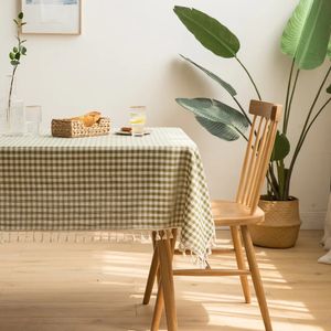 Inyahome clássico verificado toalha de mesa retângulo verde branco búfalo verificação com borla piquenique gingham algodão capa de mesa 240312