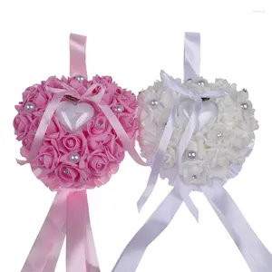 Party Decoration 1pcs Heart-Shape Rose Flowers Ring Box Romantic Wedding Jewel Case Bearer Pillow Cushion Holder Valentine's Day Gift