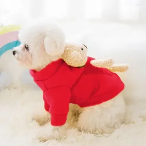 Cão vestuário inverno hoodie adorável urso decoração em torno do pescoço filhote de cachorro moletom manter quente de duas pernas gato pulôver roupas para animais de estimação para o ano