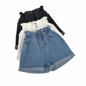 Novo verão feminino denim shorts preto plissado branco azul cintura alta shorts estiramento curto jeans plus sizeS-5XL w6iw #