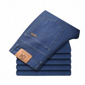 2022 uomini di estate allentati sottili Blue Jeans Busin casual tessuto traspirante e confortevole pantaloni in denim dritto di marca maschile K6aj #