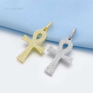 Duży zapas Ankh Cross Sterling Sier Hip Hop Moissanite wisiorek