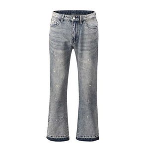 Calças masculinas High Street Washed Splash Ink Vintage Wide Legged Calças Mens Straight Casual Jeans Harajuku Solto Denim Calças J240328