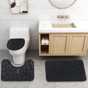 Bath Mats 3Pcs-Set Bathroom Soft Pebble Patterned Absorbent And Anti Slip Mat Set Wash Basin Bathtub Toilet Rug Shower Door Non-slipCarpet