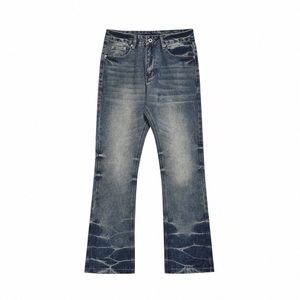 qua Distred Retro Blue Denim Pants Mens High Street Casual Flared Jeans Men Calças h13v #